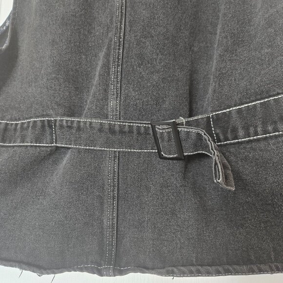 QM Women’s Black Denim Vest QM Button Front Pockets Asymmetrical - Picture 4 of 14